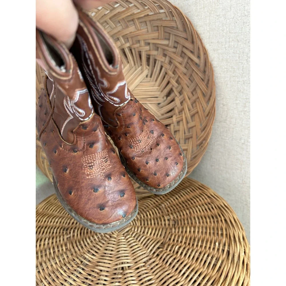 Roper Toddler Brown Faux Ostrich Western Cowboy Boots Size 6